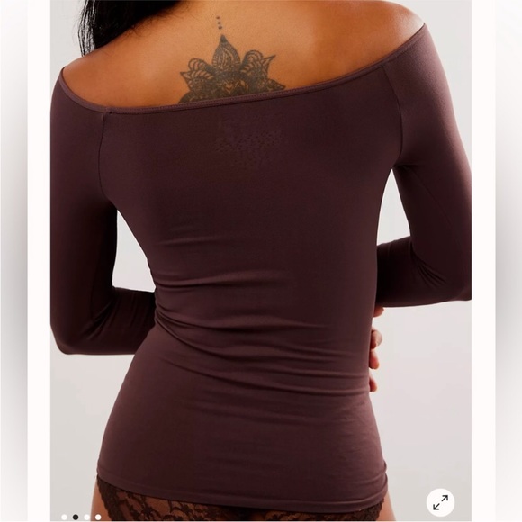 Free People Off The Shoulder Long Sleeve In Chocolate Merlot. NWOT! Sz XS/S, M/L - Picture 2 of 8